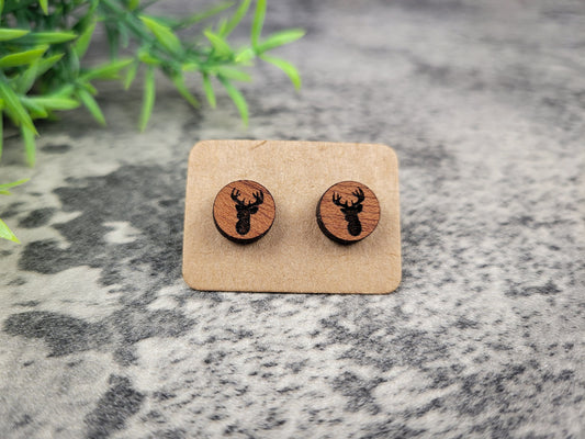 Deer Stud Earrings – Handcrafted Mahogany Wood Jewelry