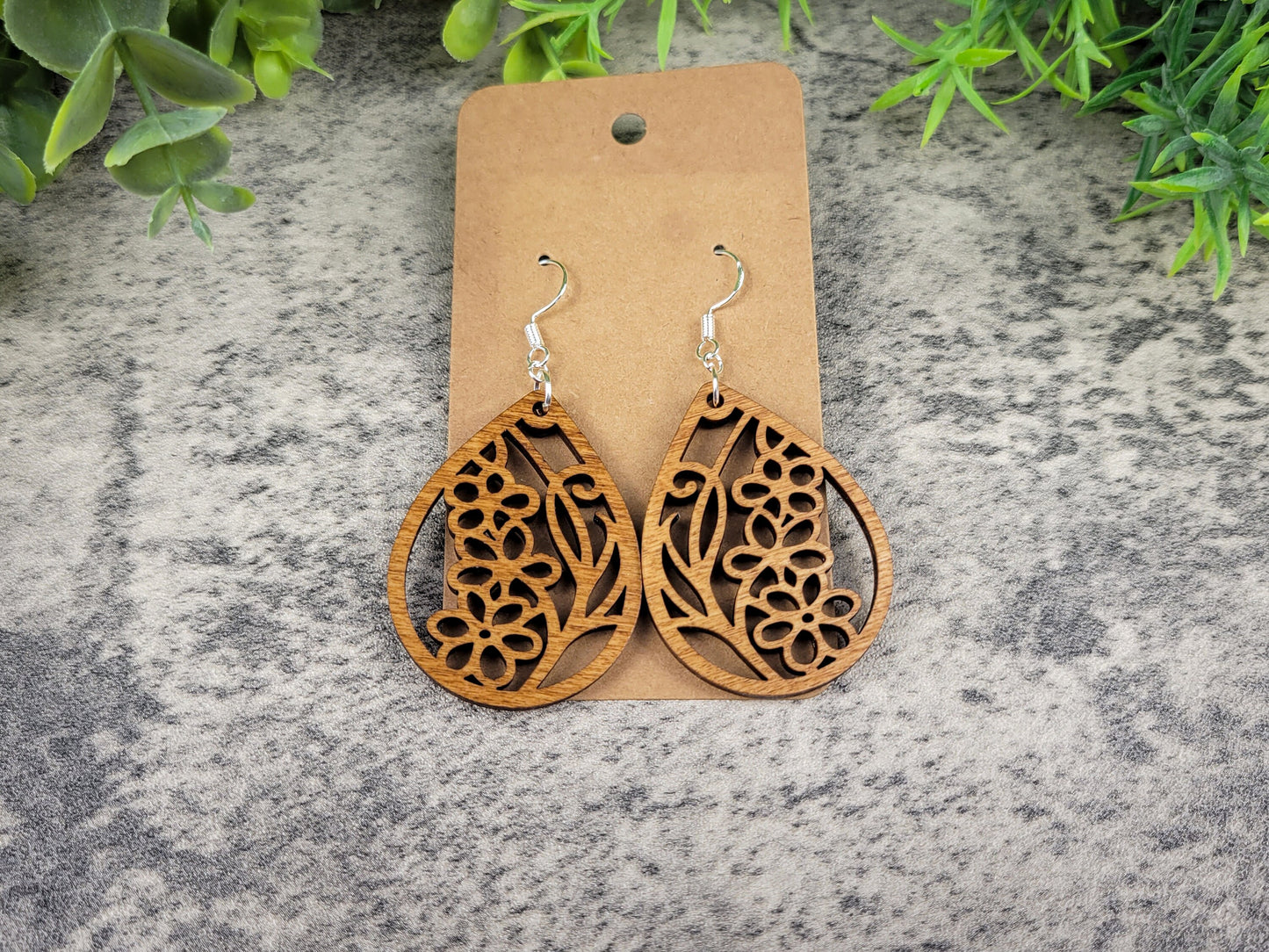 Forget-Me-Not Teardrop Earrings – Birch Wood Floral Dangles