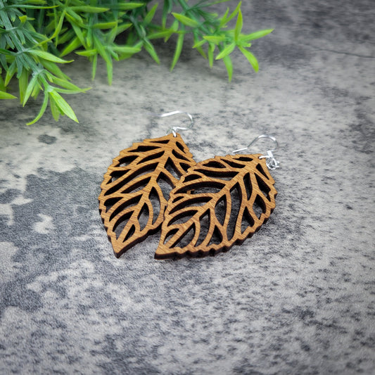 Wooden Leaf Dangle Earrings – Birch Wood Autumn Jewelry