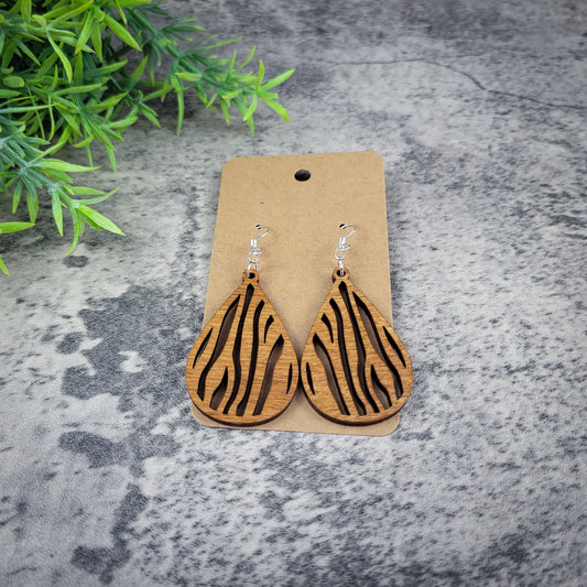 Zebra Striped Dangle Earrings – Bold Birch Wood Boho Jewelry