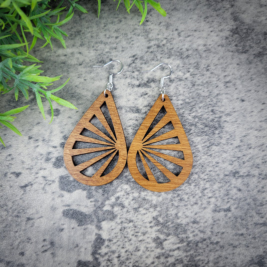 Sunburst Teardrop Earrings – Bright Birch Wood Dangles