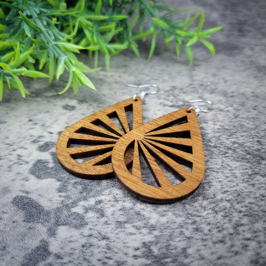 Sunburst Teardrop Earrings – Bright Birch Wood Dangles
