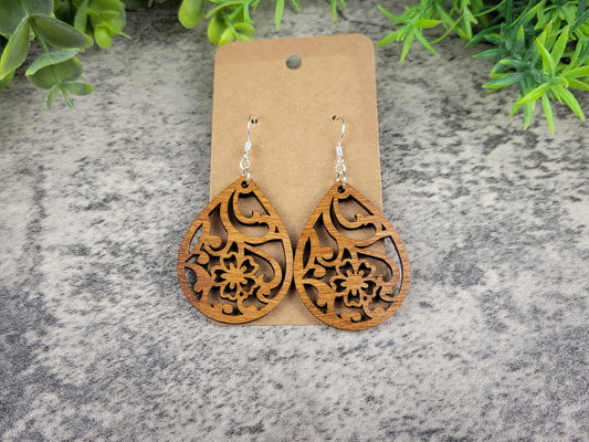 Cherry Blossom Teardrop Earrings – Birch Wood Floral Dangles