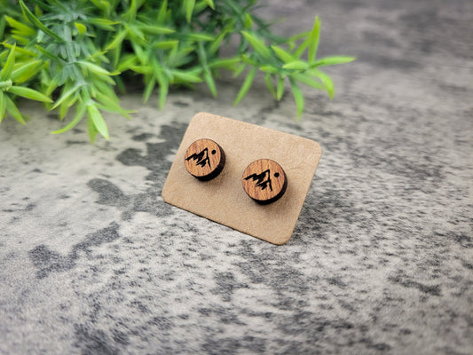 Mountain Stud Earrings – Handcrafted Mahogany Wood Jewelry