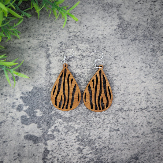Zebra Striped Dangle Earrings – Bold Birch Wood Boho Jewelry