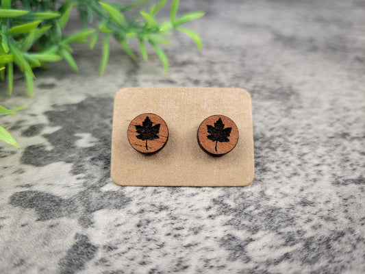 Maple Leaf Stud Earrings – Handmade Mahogany Fall Jewelry