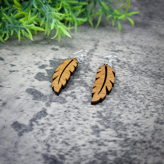 Feather Dangle Earrings – Airy Birch Wood Boho Jewelry