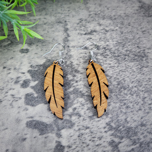 Feather Dangle Earrings – Airy Birch Wood Boho Jewelry