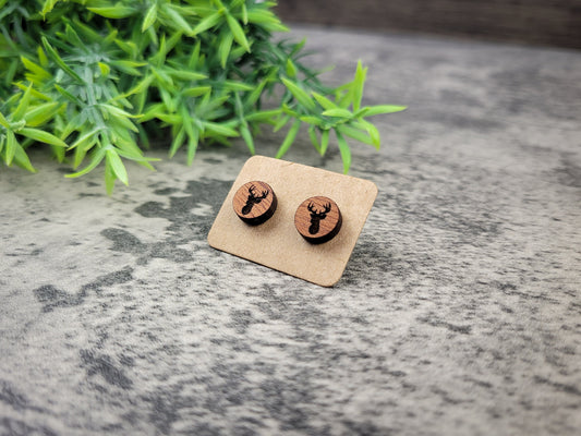 Deer Stud Earrings – Handcrafted Mahogany Wood Jewelry
