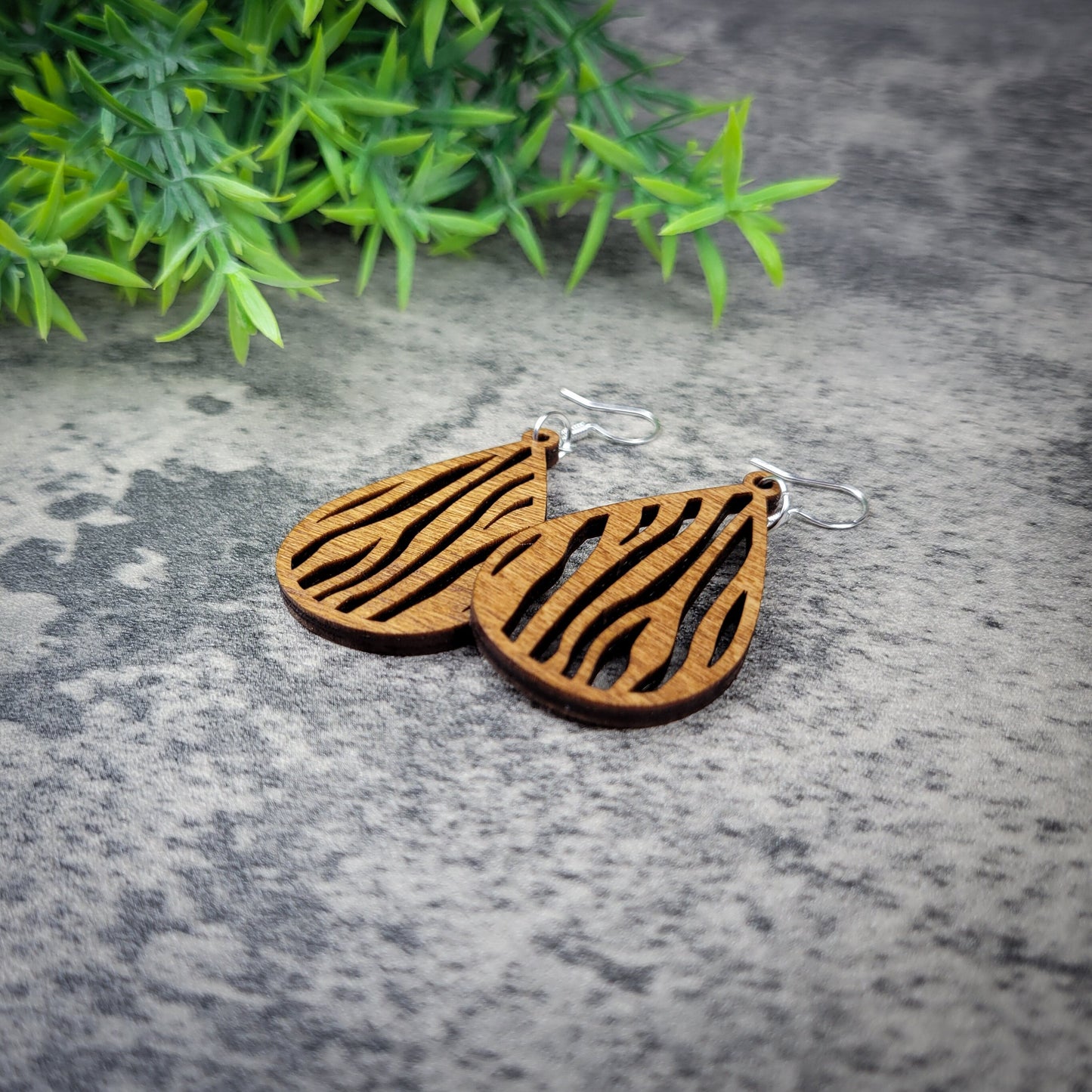 Zebra Striped Dangle Earrings – Bold Birch Wood Boho Jewelry