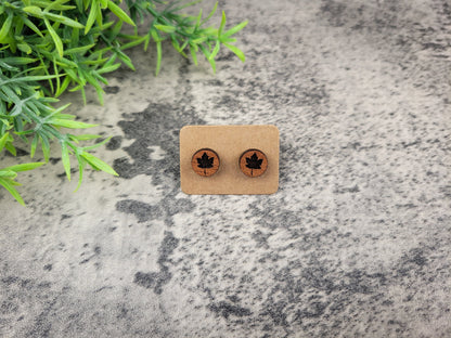 Maple Leaf Stud Earrings – Handmade Mahogany Fall Jewelry