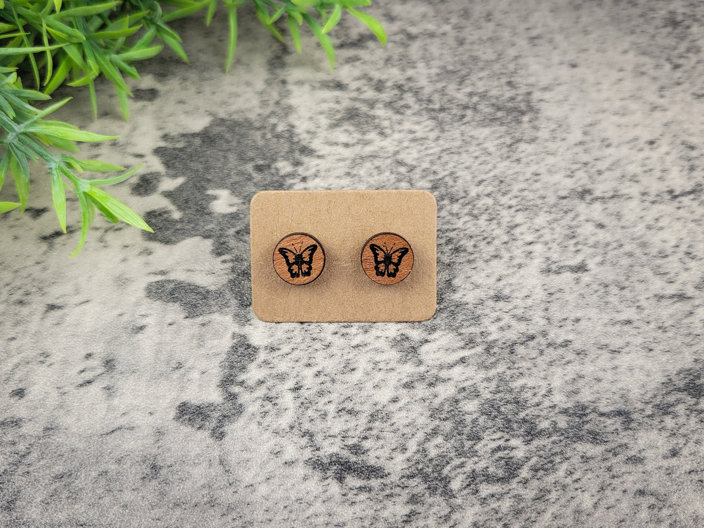 Mini Butterfly Stud Earrings – Handcrafted Mahogany Wood Jewelry