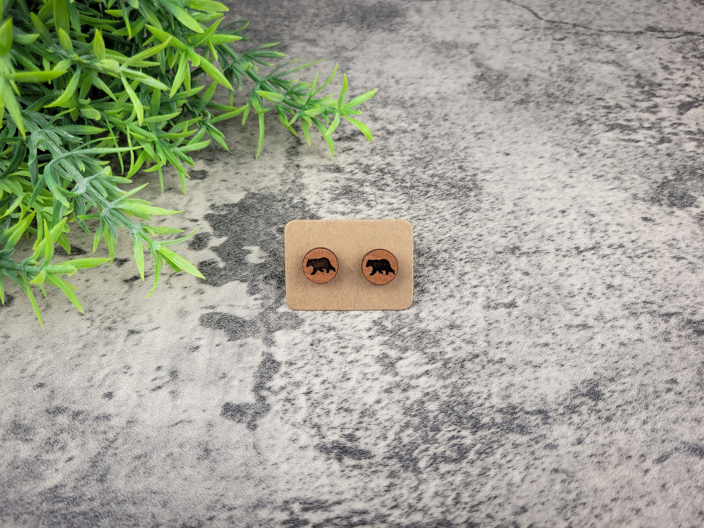 Bear Stud Earrings – Handmade Mahogany for Nature Lovers