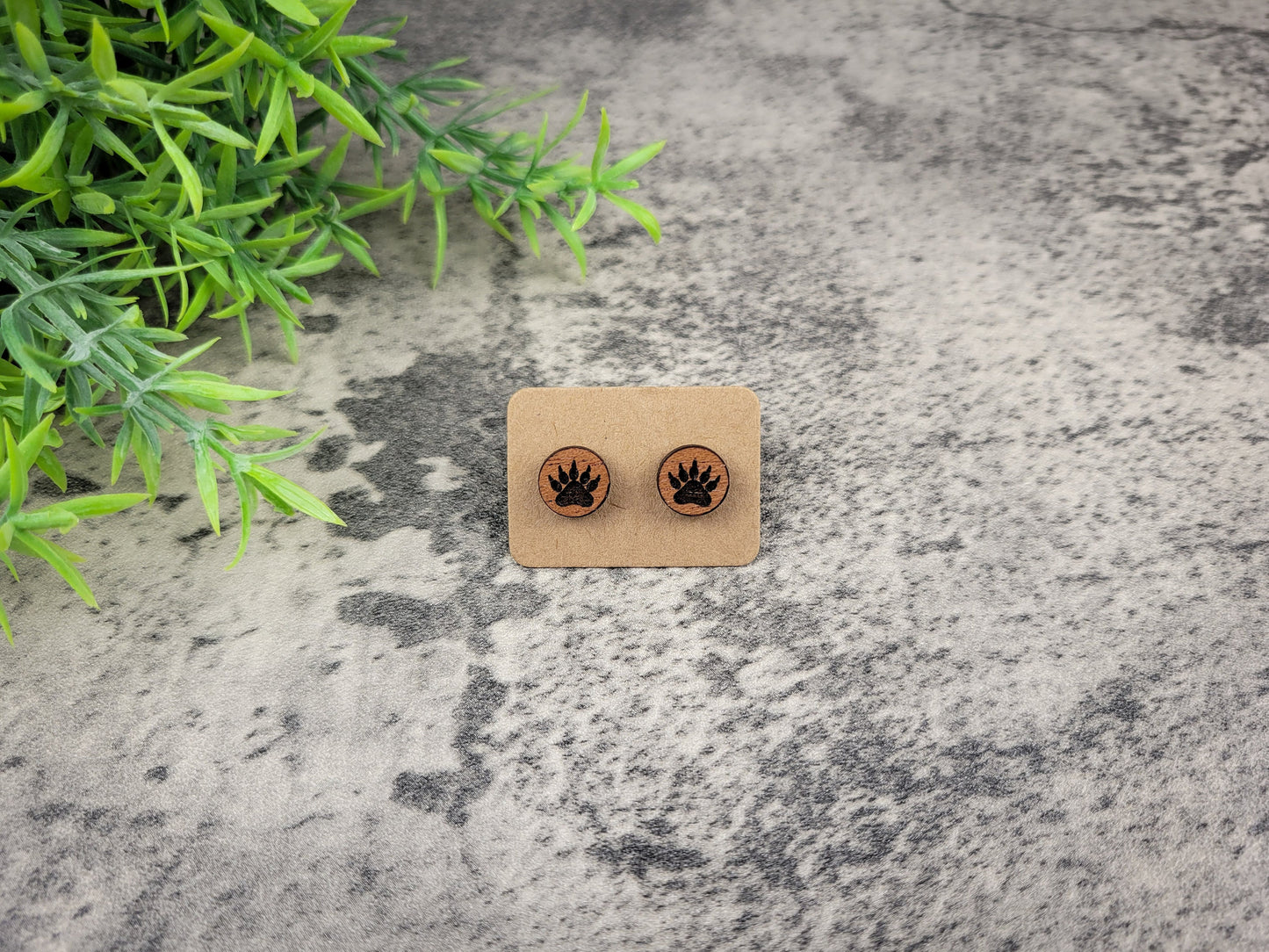 Bear Paw Stud Earrings – Handcrafted Mahogany Wood Jewelry