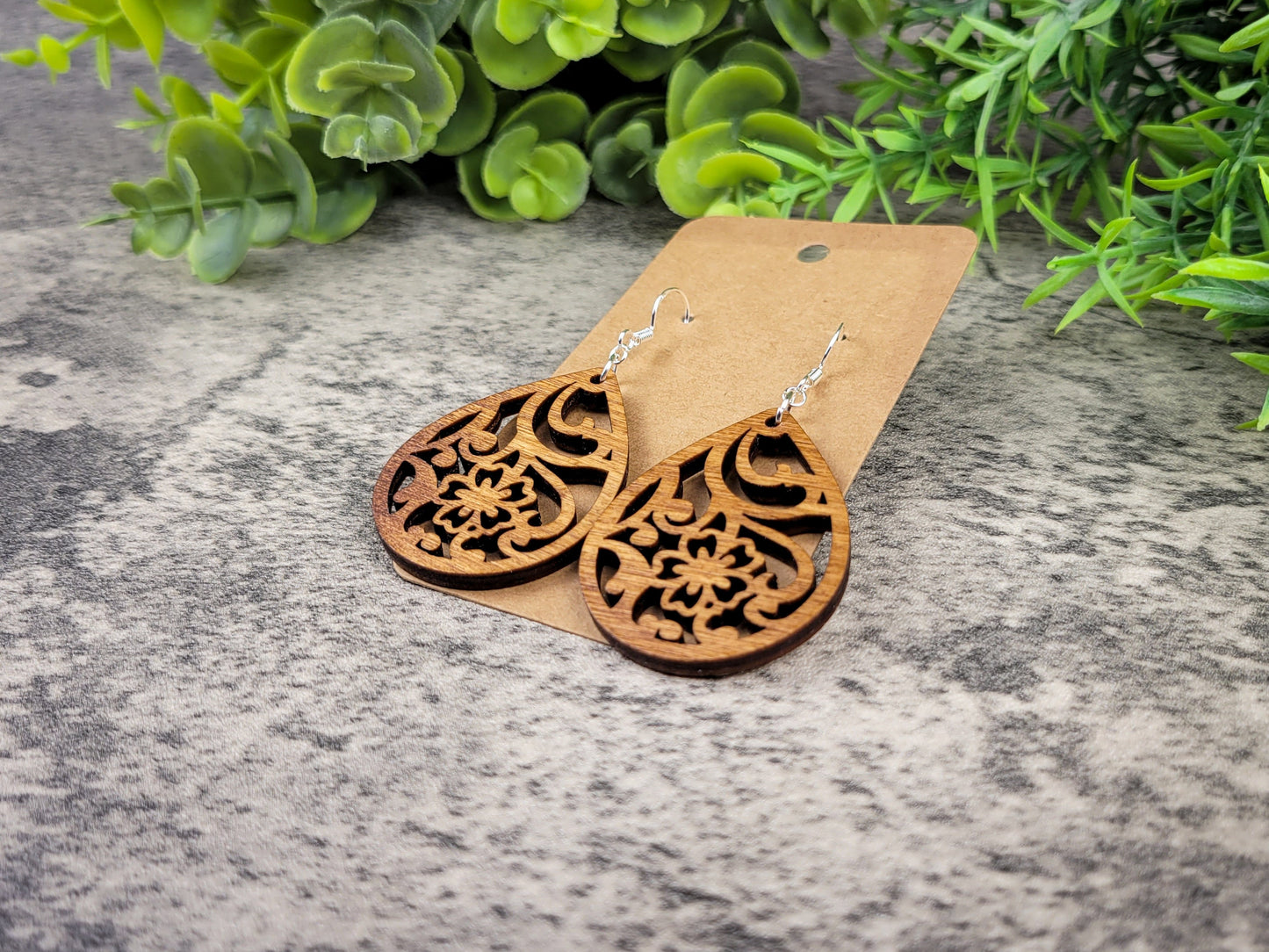 Cherry Blossom Teardrop Earrings – Birch Wood Floral Dangles