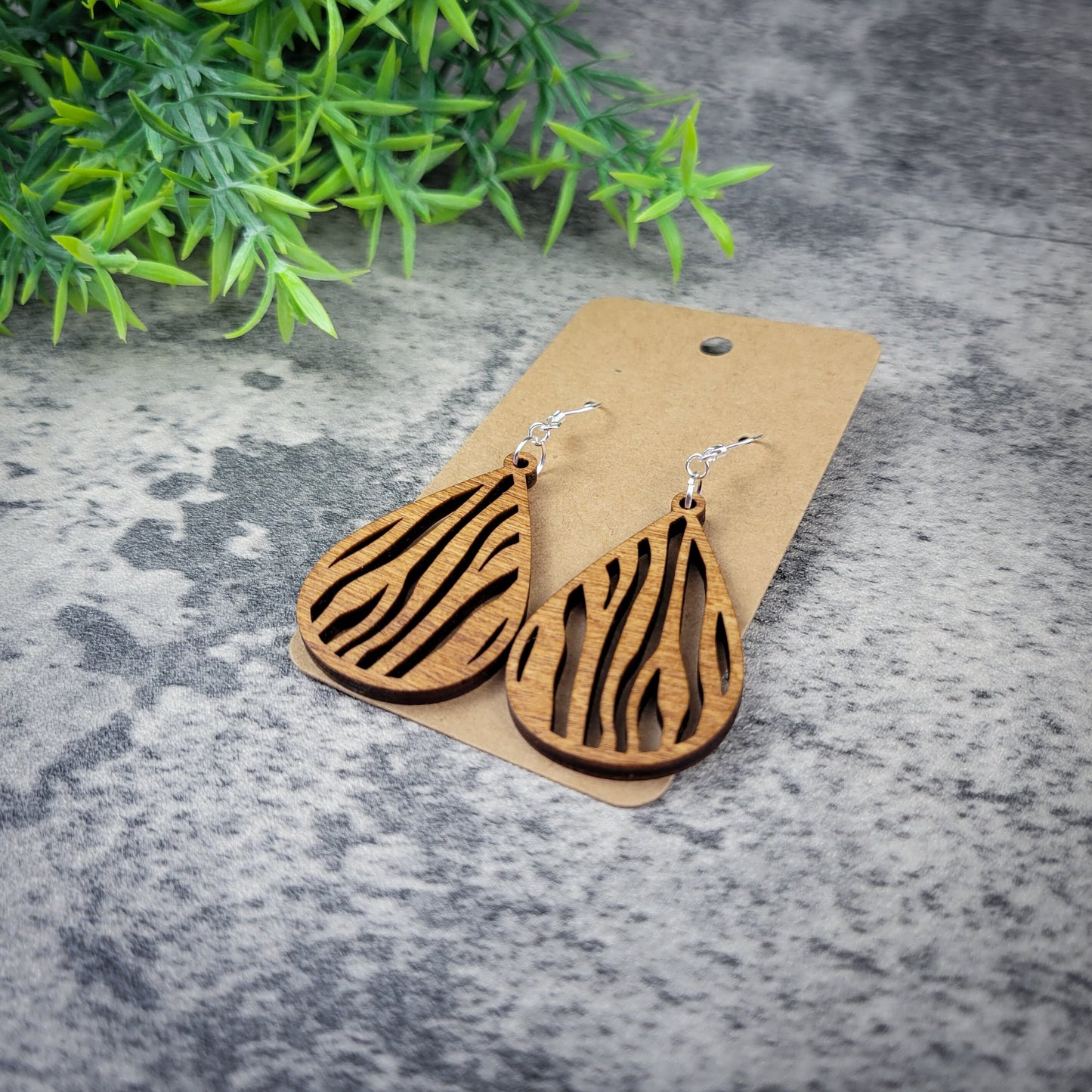 Zebra Striped Dangle Earrings – Bold Birch Wood Boho Jewelry