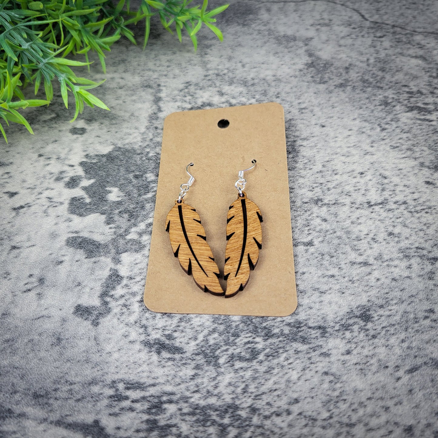 Feather Dangle Earrings – Airy Birch Wood Boho Jewelry