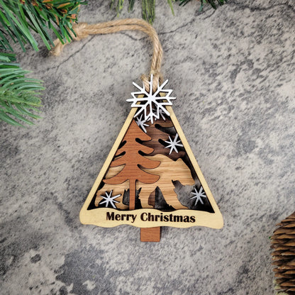 Personalized Wildlife Christmas Ornament — Walnut, Maple, Mahogany & Red Oak