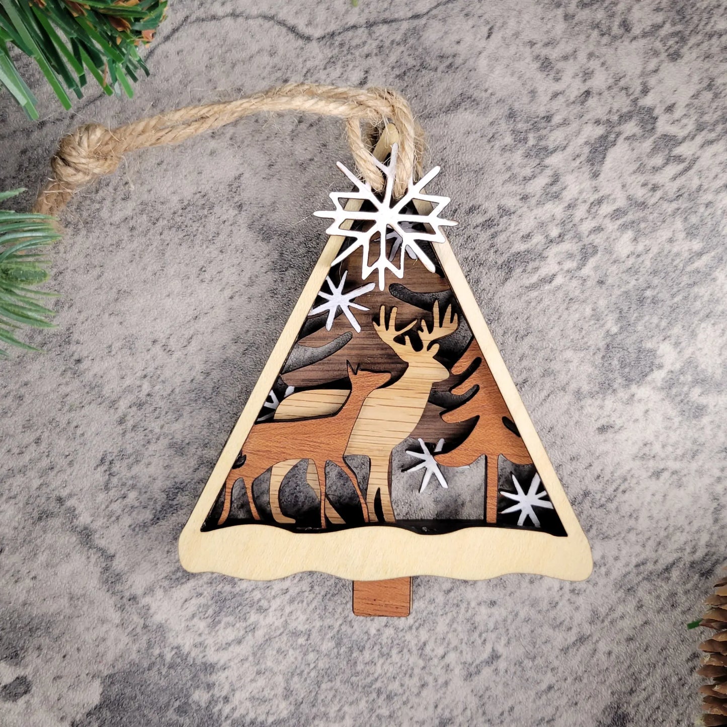 Personalized Wildlife Christmas Ornament — Walnut, Maple, Mahogany & Red Oak