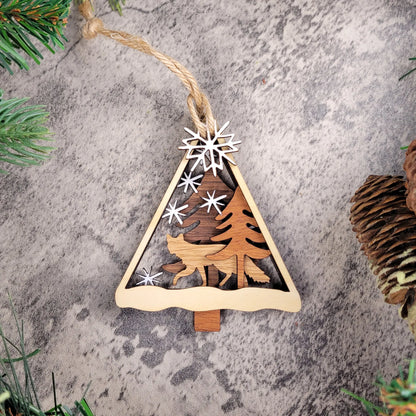Personalized Wildlife Christmas Ornament — Walnut, Maple, Mahogany & Red Oak