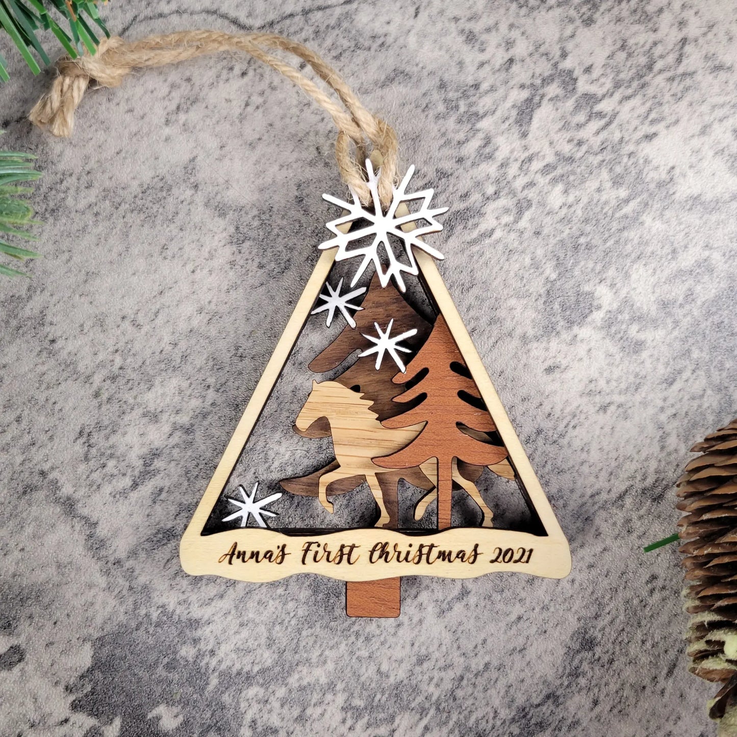Personalized Wildlife Christmas Ornament — Walnut, Maple, Mahogany & Red Oak