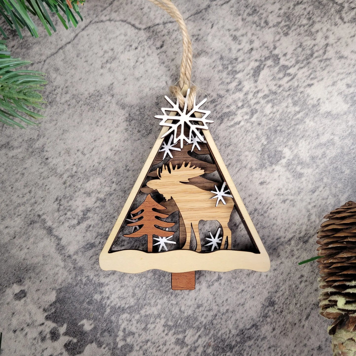 Personalized Wildlife Christmas Ornament — Walnut, Maple, Mahogany & Red Oak