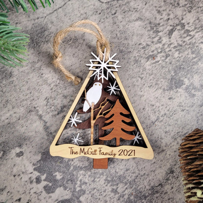 Personalized Wildlife Christmas Ornament — Walnut, Maple, Mahogany & Red Oak