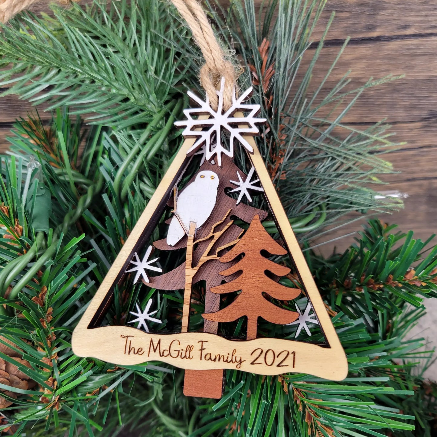 Personalized Wildlife Christmas Ornament — Walnut, Maple, Mahogany & Red Oak