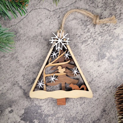 Personalized Wildlife Christmas Ornament — Walnut, Maple, Mahogany & Red Oak