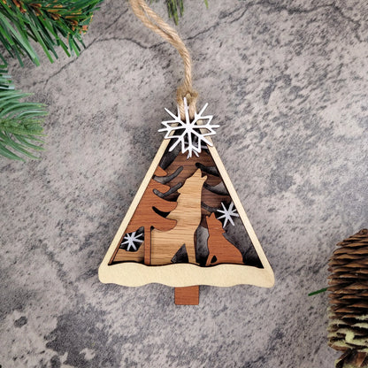 Personalized Wildlife Christmas Ornament — Walnut, Maple, Mahogany & Red Oak