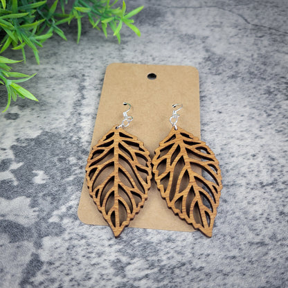 Wooden Leaf Dangle Earrings – Birch Wood Autumn Jewelry