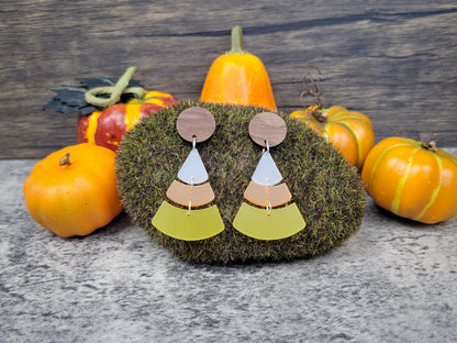 Candy Corn Dangle Earrings — Acrylic & Walnut